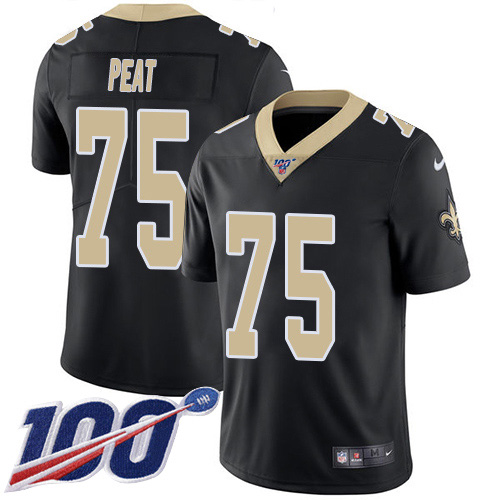 Nike Saints #75 Andrus Peat Black Team Color Youth Stitched NFL 100th Season Vapor Untouchable Limited Jersey